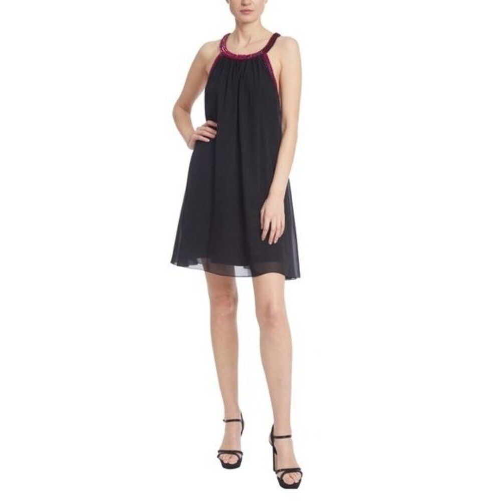 New Jewel Badgley Mischka Trapeze Dress with Beaded Trim in Black Size 8 - Picture 2 of 12